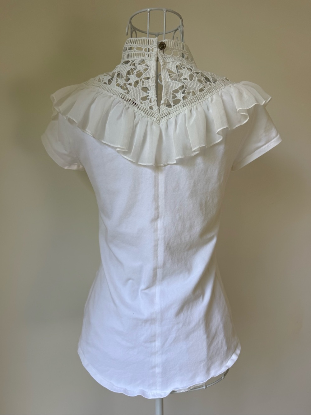 Ted Baker London White Lace Ruffle High Neck Top Blouse Size 0 XS - Picture 4 of 9